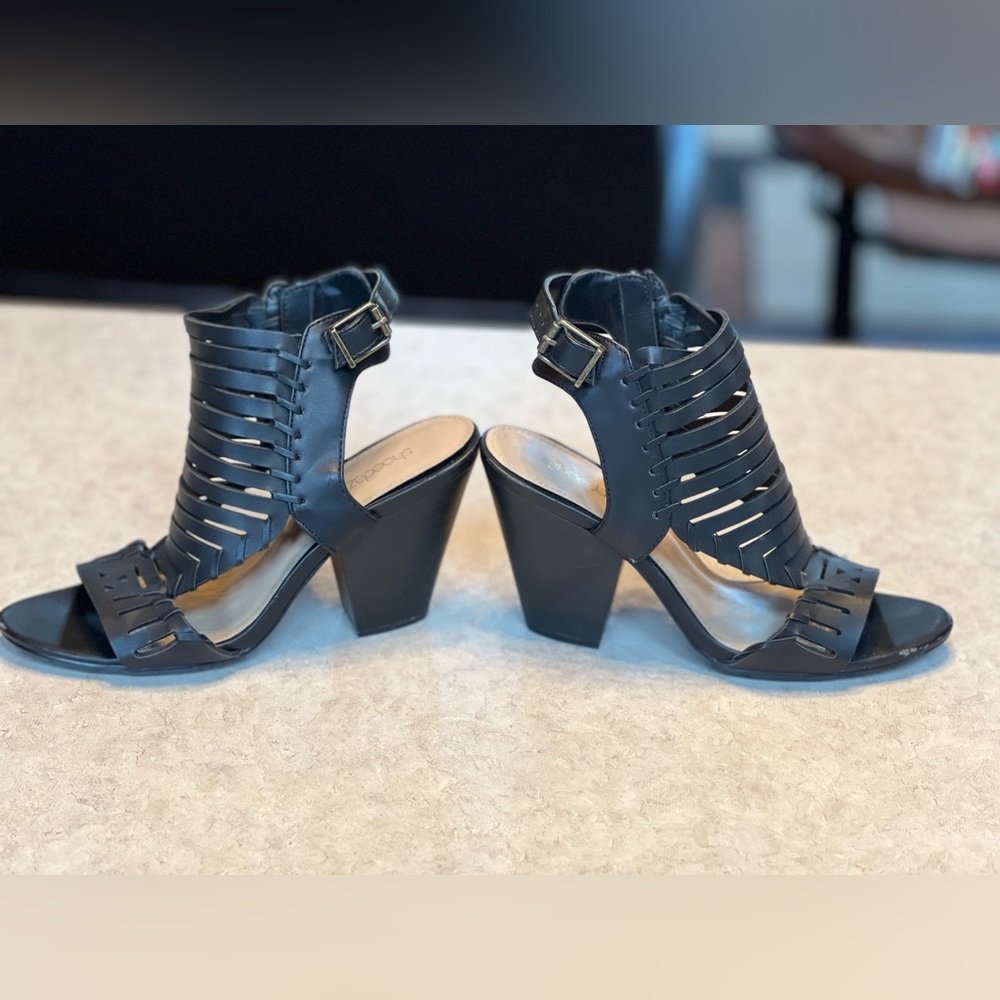 Black block heel sandals